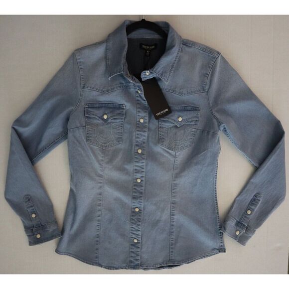 True Religion 207151R Women’s Sz M Blue Western Button-Up L/S Denim Shirt - Picture 10 of 11